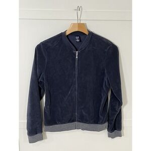 Vtg Gap Terry Cloth Track Jacket Sz Medium Womens Navy Full Zip Y2K
